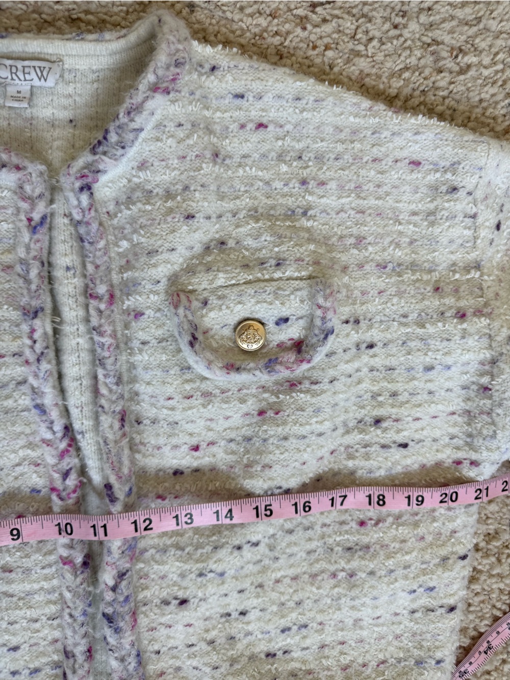 J Crew Cropped Lady Jacket Ivory Marled Yarn Sz Medium Coquette Preppy Old Money - Picture 9 of 9